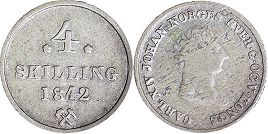 mynt Norge 4 skilling 1842
