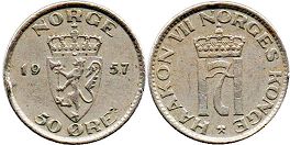 coin Norway 50 ore 1957