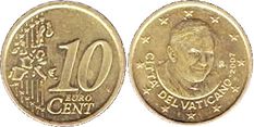 pièce de monnaie Vatican 10 euro cent 2007