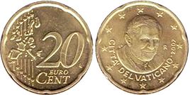 moneta Vaticano 20 euro cent 2007
