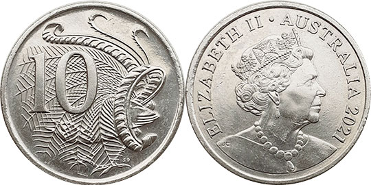 australian coin 10 cents 2021 Elizabeth II