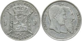 coin Belgium 1 franc 1880