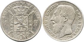 coin Belgium 1 franc 1887
