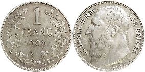 coin Belgium 1 franc 1909