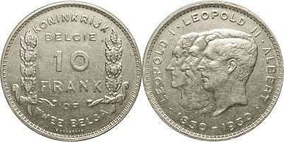 pièce Belgique 10 francs 1930