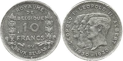 coin Belgium 10 francs 1930