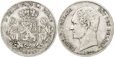 pièce Belgique 2 1/2 francs 1848