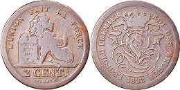 pièce Belgique 2 centimes 1833