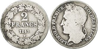 coin Belgium 2 francs 1843