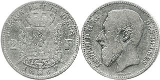pièce Belgique 2 francs 1867