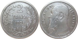 coin Belgium 2 francs 1904