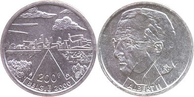 coin Belgium 200 francs 2000
