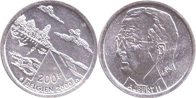 coin Belgium 200 francs 2000