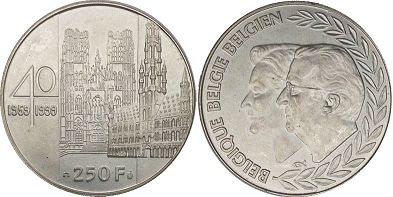 pièce Belgique 250 francs 1999