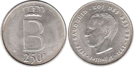 coin Belgium 250 francs 1976
