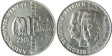 coin Belgium 250 francs 1998