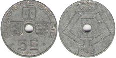 coin Belgium 5 centimes 1943
