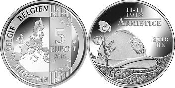 moneta Belgio 5 euro 2018