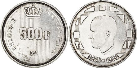 pièce Belgique 500 francs 1990