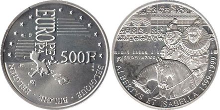 pièce Belgique 500 francs 1999