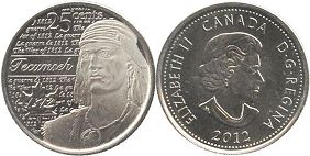  moneda canadiense conmemorativa 25 centavos 2012