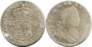 moneda Francia 20 sols 1719