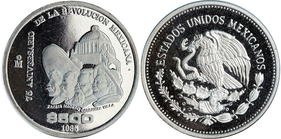 Mexican coin 500 pesos 1985 revolución de 1910