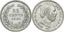 monnaie Pays-Bas 25 cents 1850