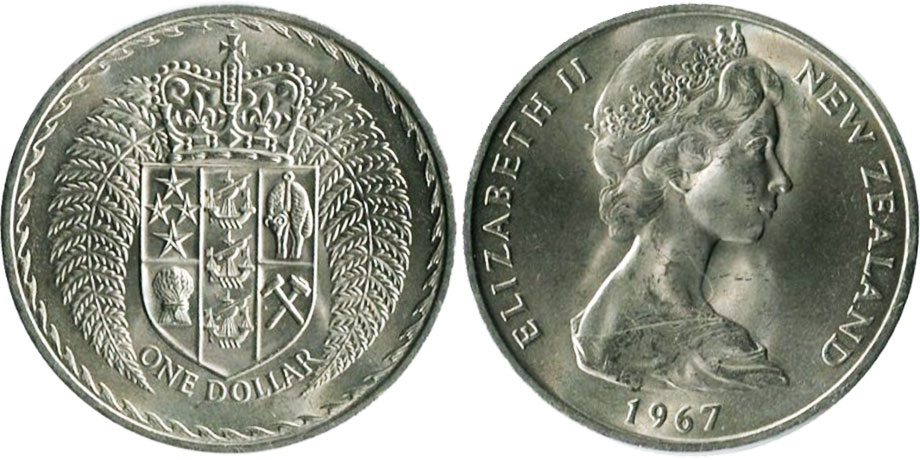 coin New Zealand 1 dollar 1967