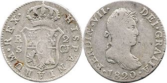 moneda España 2 reales 1820