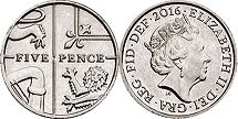 monnaie UK 5 pence 2016