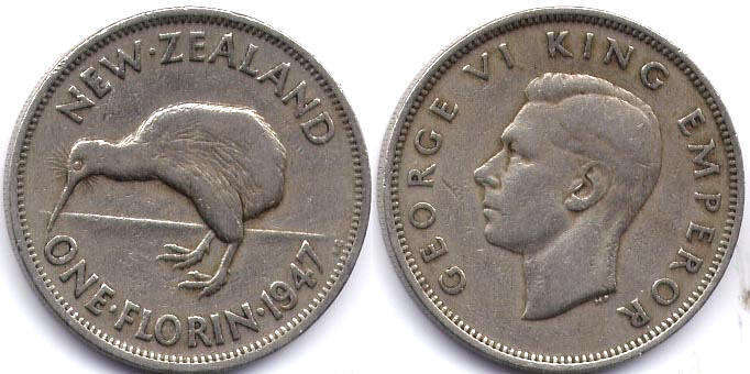 New Zealand 1 florin 1947