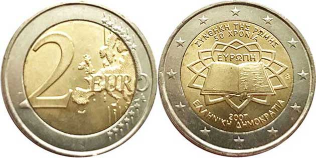 coin Germany 2 euro 2007 coin Greece 2 euro 2007