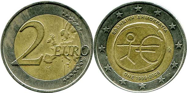 coin Germany 2 euro 2007 coin Greece 2 euro 2009