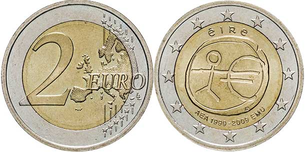 coin Italy 2 euro 2009 coin Ireland 2 euro 2009