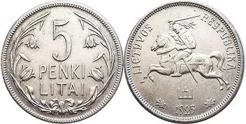 coin Lithuania 5 litai 1925