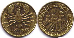 San Marino 20 lire 1974