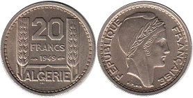 coin 20 FRANCS ALGERIE 1949