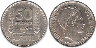 coin 50 FRANCS ALGERIE 1949