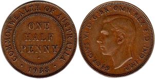 coin Australia 1/2 penny 1938