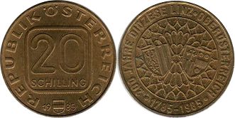 coin Austria 20 schillings 1985
