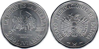 coin Bolivia 2 bolivianos 2017 Colorados