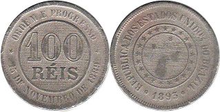 coin Brazil 100 reis 1893