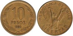 moneda Chilli 10 pesos 1990
