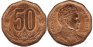 moneda Chille 50 pesos 1981