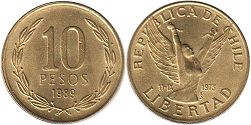 moneda Chilli 10 pesos 1989