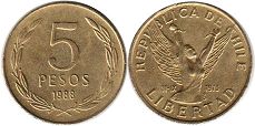 moneda Chilli 5 pesos 1988