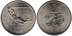coin China 1 yuan 1991 women football championship