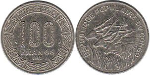 coin Congo 100 francs 1983