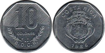 moneda Costa Rica 10 colones 1985